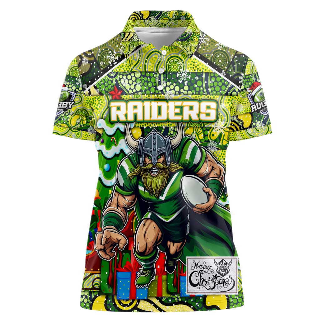 Custom Raiders Rugby Merry Christmas Women Polo Shirt Indigenous Australian Art
