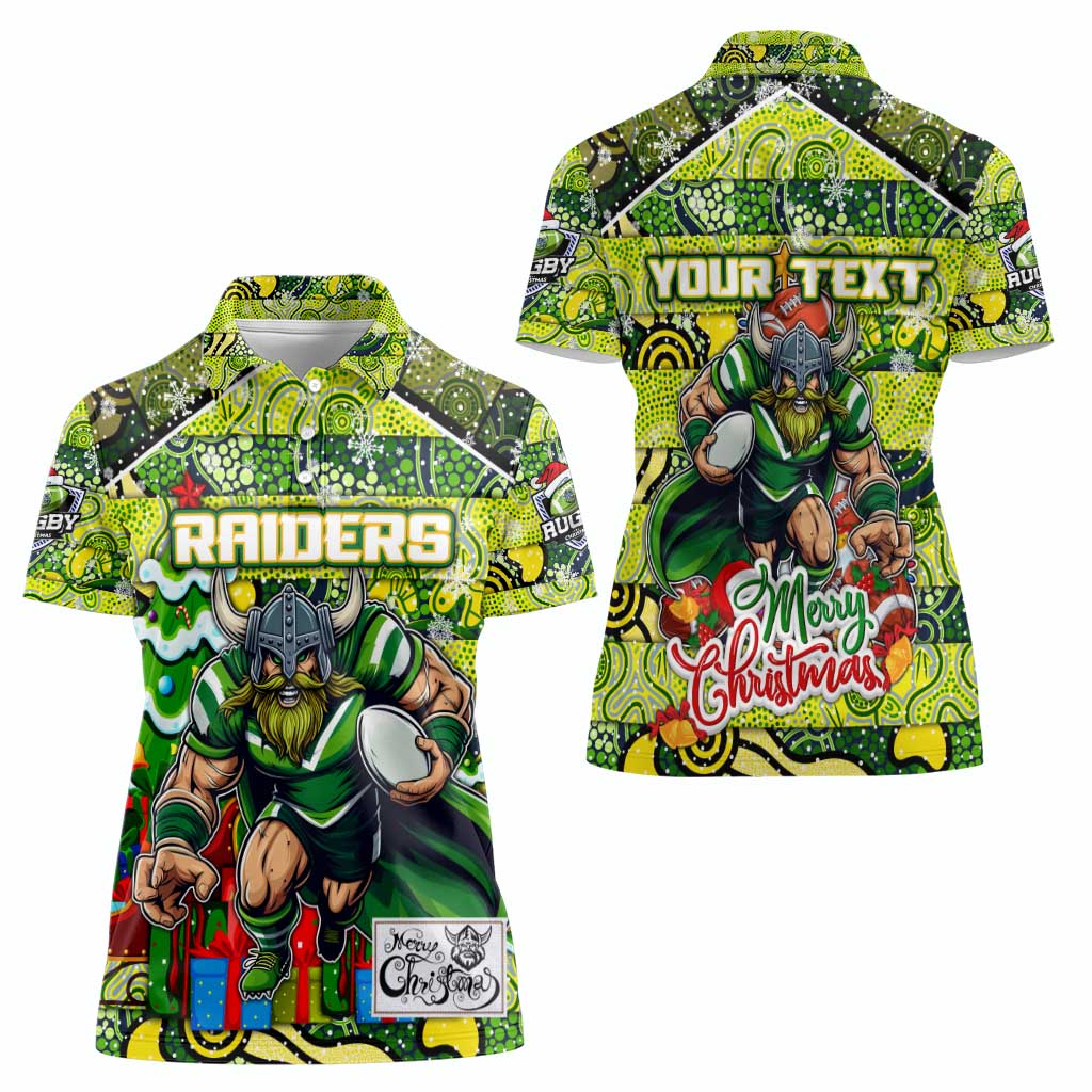 Custom Raiders Rugby Merry Christmas Women Polo Shirt Indigenous Australian Art