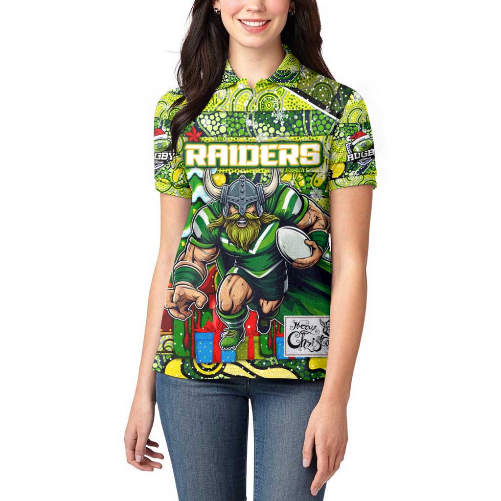 Custom Raiders Rugby Merry Christmas Women Polo Shirt Indigenous Australian Art