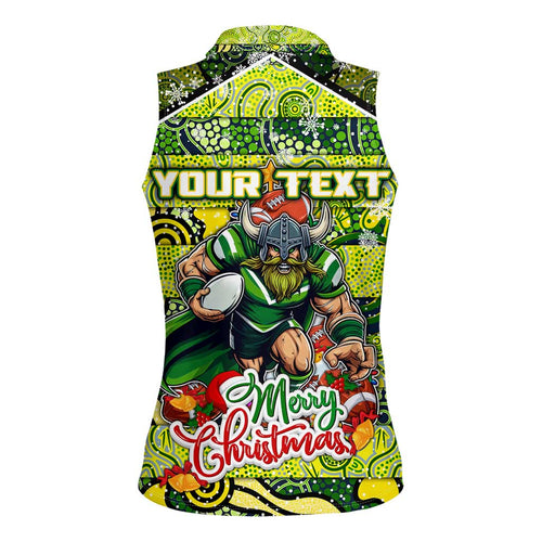 Custom Raiders Rugby Merry Christmas Women Sleeveless Polo Shirt Indigenous Australian Art