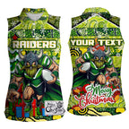Custom Raiders Rugby Merry Christmas Women Sleeveless Polo Shirt Indigenous Australian Art