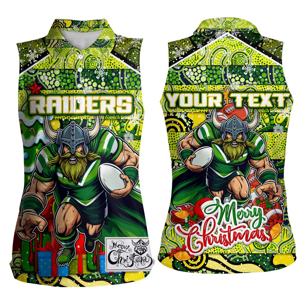 Custom Raiders Rugby Merry Christmas Women Sleeveless Polo Shirt Indigenous Australian Art