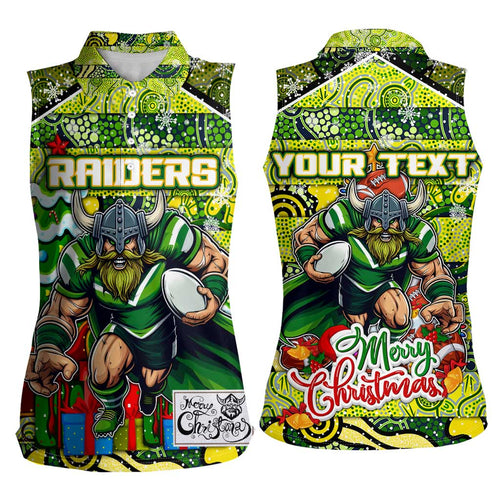Custom Raiders Rugby Merry Christmas Women Sleeveless Polo Shirt Indigenous Australian Art