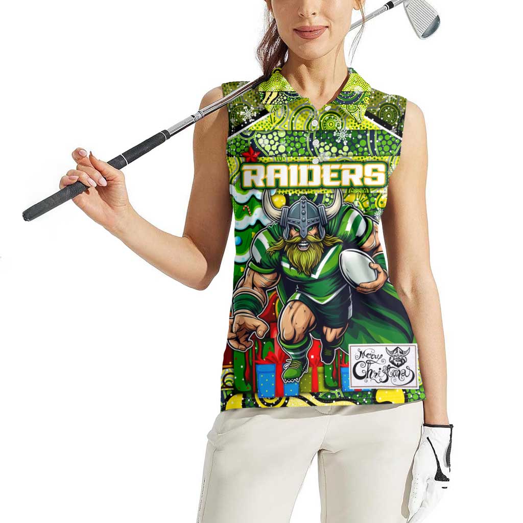 Custom Raiders Rugby Merry Christmas Women Sleeveless Polo Shirt Indigenous Australian Art