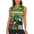 Custom Raiders Rugby Merry Christmas Women Sleeveless Polo Shirt Indigenous Australian Art