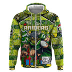 Custom Raiders Rugby Merry Christmas Zip Hoodie Indigenous Australian Art