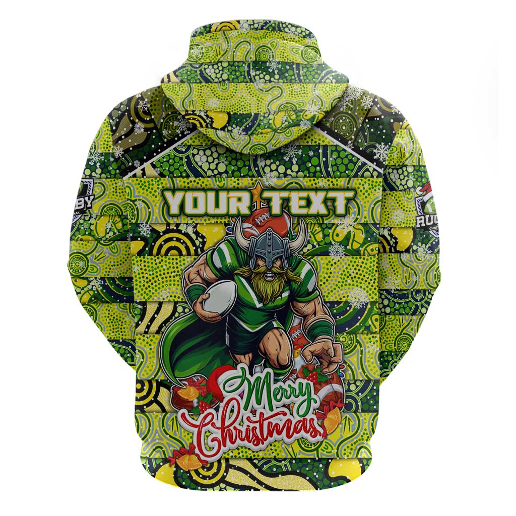 Custom Raiders Rugby Merry Christmas Zip Hoodie Indigenous Australian Art