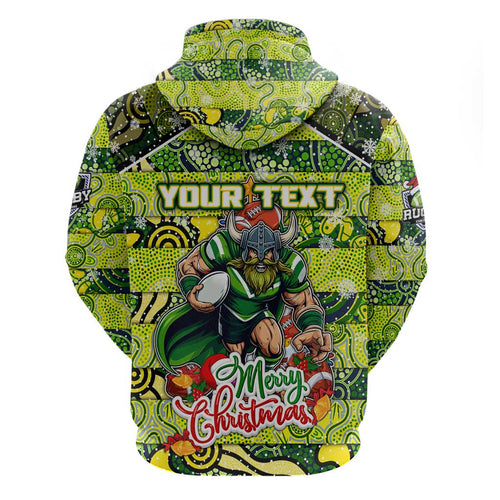 Custom Raiders Rugby Merry Christmas Zip Hoodie Indigenous Australian Art