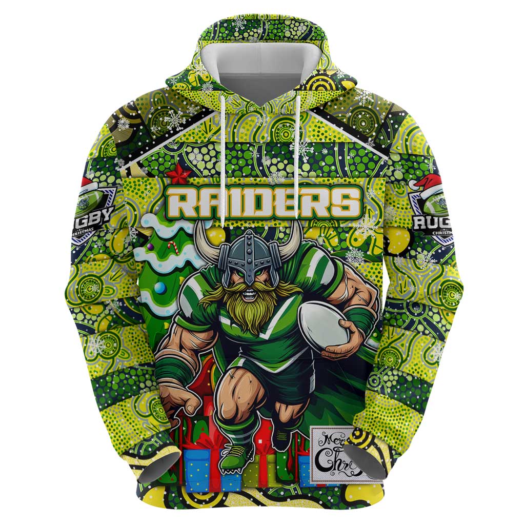 Custom Raiders Rugby Merry Christmas Zip Hoodie Indigenous Australian Art