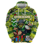 Custom Raiders Rugby Merry Christmas Zip Hoodie Indigenous Australian Art