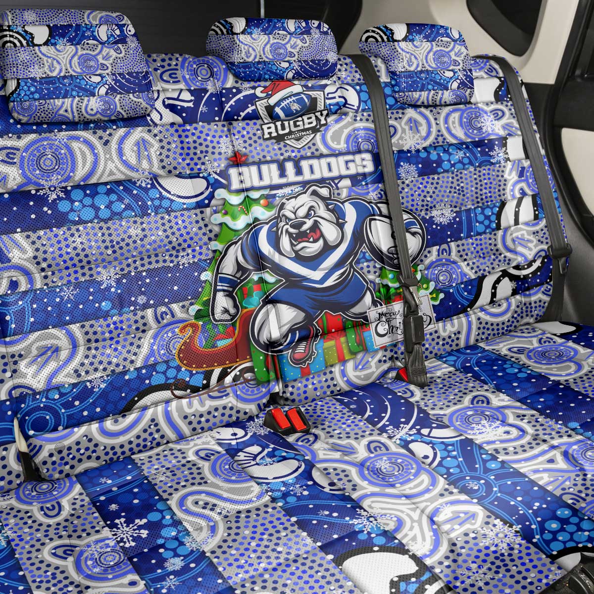 Bulldogs Rugby Merry Christmas Back Car Seat Cover Indigenous Australian Art