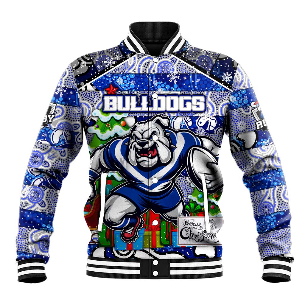 Custom Bulldogs Rugby Merry Christmas Baseball Jacket Indigenous Australian Art