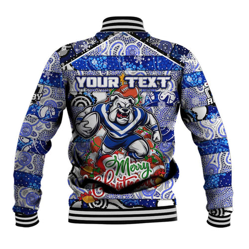 Custom Bulldogs Rugby Merry Christmas Baseball Jacket Indigenous Australian Art