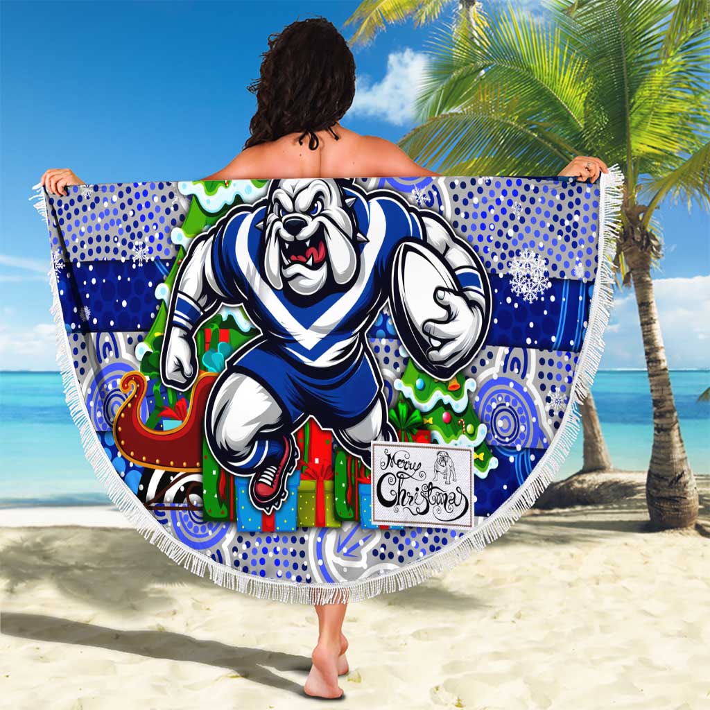 Bulldogs Rugby Merry Christmas Beach Blanket Indigenous Australian Art