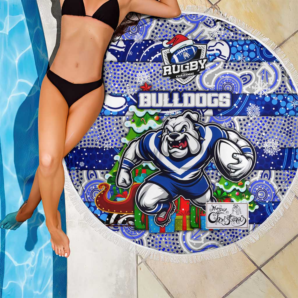Bulldogs Rugby Merry Christmas Beach Blanket Indigenous Australian Art