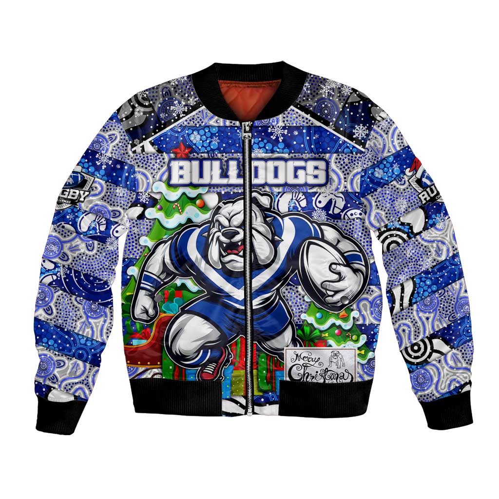 Custom Bulldogs Rugby Merry Christmas Bomber Jacket Indigenous Australian Art