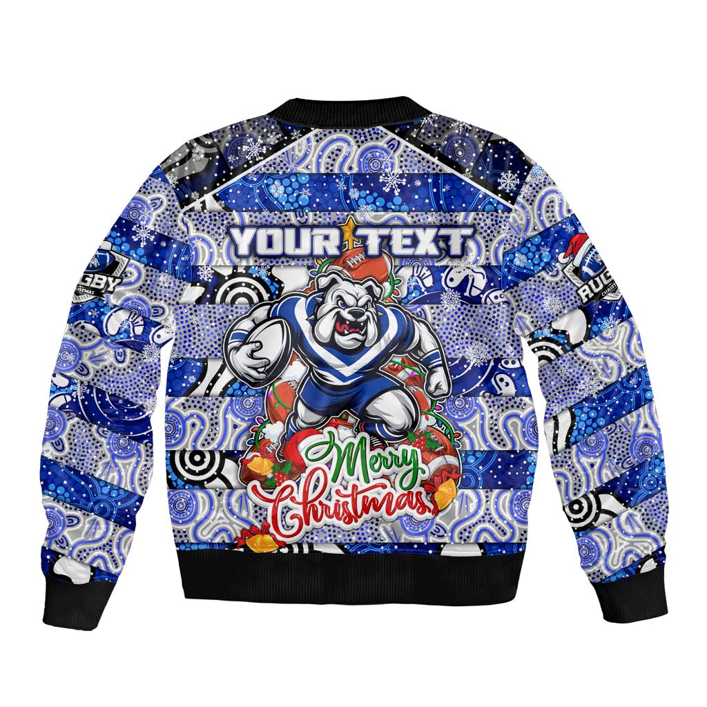 Custom Bulldogs Rugby Merry Christmas Bomber Jacket Indigenous Australian Art