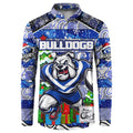 Custom Bulldogs Rugby Merry Christmas Button Sweatshirt Indigenous Australian Art