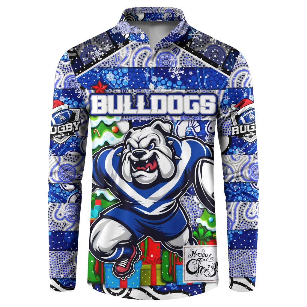 Custom Bulldogs Rugby Merry Christmas Button Sweatshirt Indigenous Australian Art
