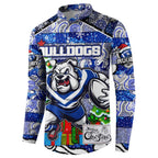 Custom Bulldogs Rugby Merry Christmas Button Sweatshirt Indigenous Australian Art