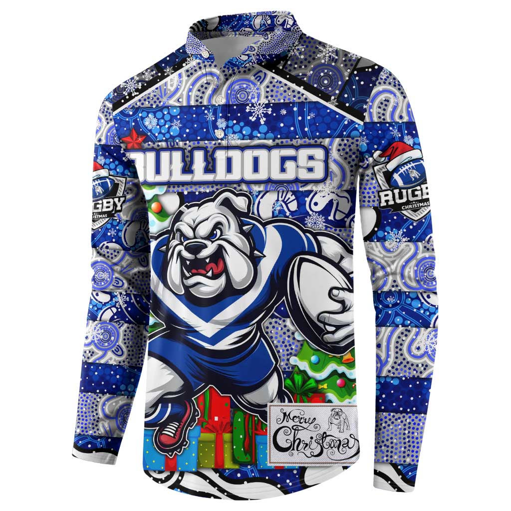 Custom Bulldogs Rugby Merry Christmas Button Sweatshirt Indigenous Australian Art
