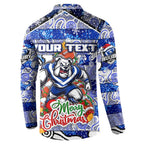 Custom Bulldogs Rugby Merry Christmas Button Sweatshirt Indigenous Australian Art