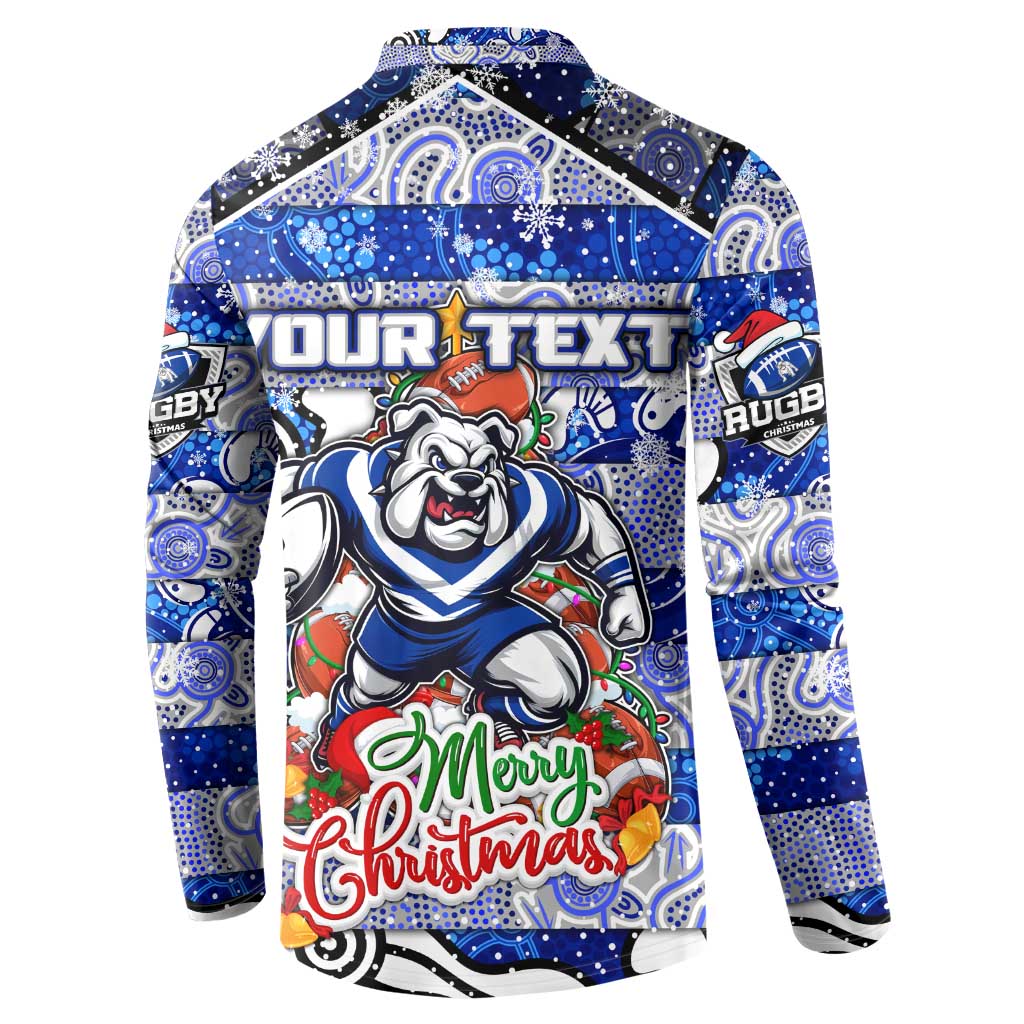 Custom Bulldogs Rugby Merry Christmas Button Sweatshirt Indigenous Australian Art