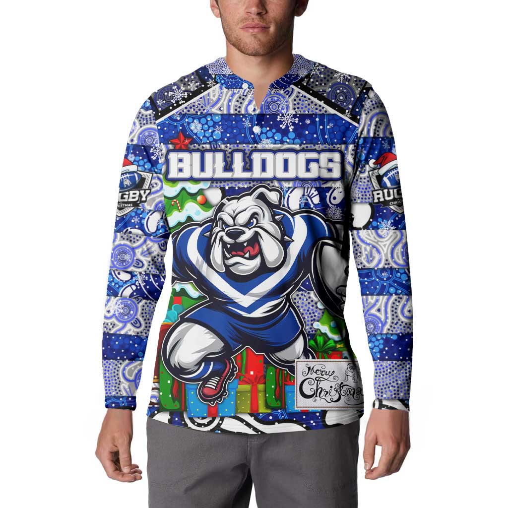 Custom Bulldogs Rugby Merry Christmas Button Sweatshirt Indigenous Australian Art