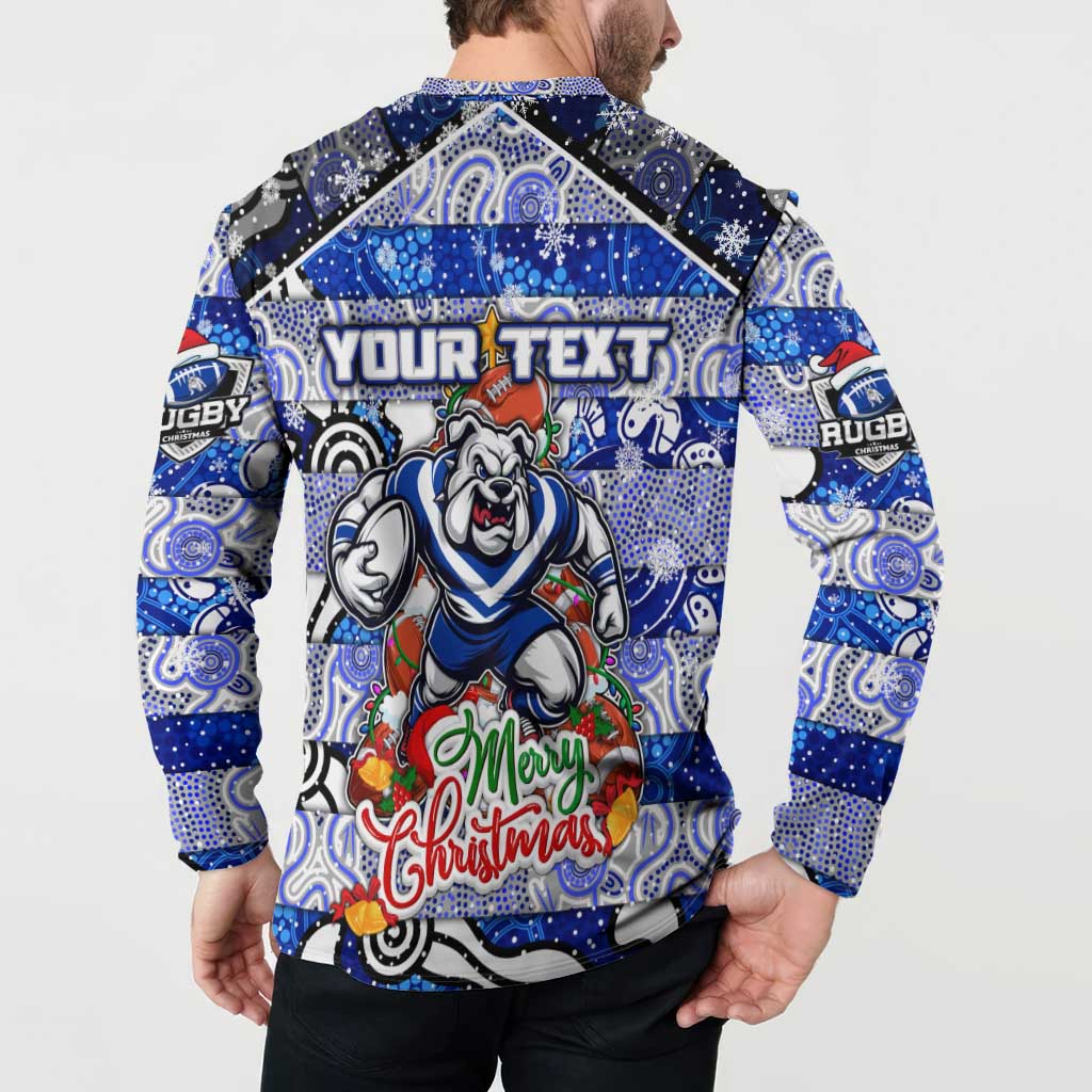 Custom Bulldogs Rugby Merry Christmas Button Sweatshirt Indigenous Australian Art