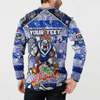 Custom Bulldogs Rugby Merry Christmas Button Sweatshirt Indigenous Australian Art