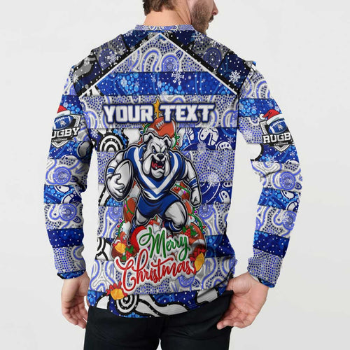 Custom Bulldogs Rugby Merry Christmas Button Sweatshirt Indigenous Australian Art