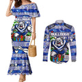 Custom Bulldogs Rugby Merry Christmas Couples Matching Mermaid Dress and Long Sleeve Button Shirt Indigenous Australian Art