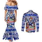 Custom Bulldogs Rugby Merry Christmas Couples Matching Mermaid Dress and Long Sleeve Button Shirt Indigenous Australian Art