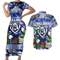 Custom Bulldogs Rugby Merry Christmas Couples Matching Short Sleeve Bodycon Dress and Hawaiian Shirt Indigenous Australian Art