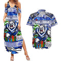 Custom Bulldogs Rugby Merry Christmas Couples Matching Summer Maxi Dress and Hawaiian Shirt Indigenous Australian Art