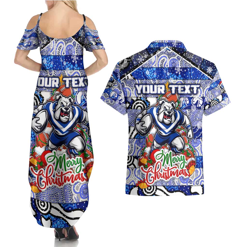 Custom Bulldogs Rugby Merry Christmas Couples Matching Summer Maxi Dress and Hawaiian Shirt Indigenous Australian Art