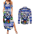 Custom Bulldogs Rugby Merry Christmas Couples Matching Summer Maxi Dress and Long Sleeve Button Shirt Indigenous Australian Art