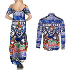 Custom Bulldogs Rugby Merry Christmas Couples Matching Summer Maxi Dress and Long Sleeve Button Shirt Indigenous Australian Art