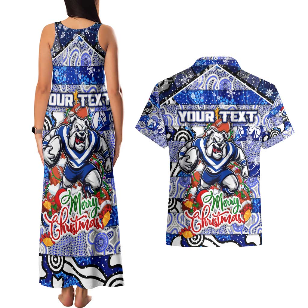 Custom Bulldogs Rugby Merry Christmas Couples Matching Tank Maxi Dress and Hawaiian Shirt Indigenous Australian Art