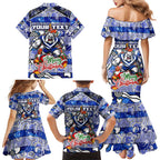 Custom Bulldogs Rugby Merry Christmas Family Matching Mermaid Dress and Hawaiian Shirt Indigenous Australian Art