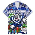Custom Bulldogs Rugby Merry Christmas Family Matching Mermaid Dress and Hawaiian Shirt Indigenous Australian Art