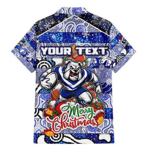 Custom Bulldogs Rugby Merry Christmas Family Matching Mermaid Dress and Hawaiian Shirt Indigenous Australian Art