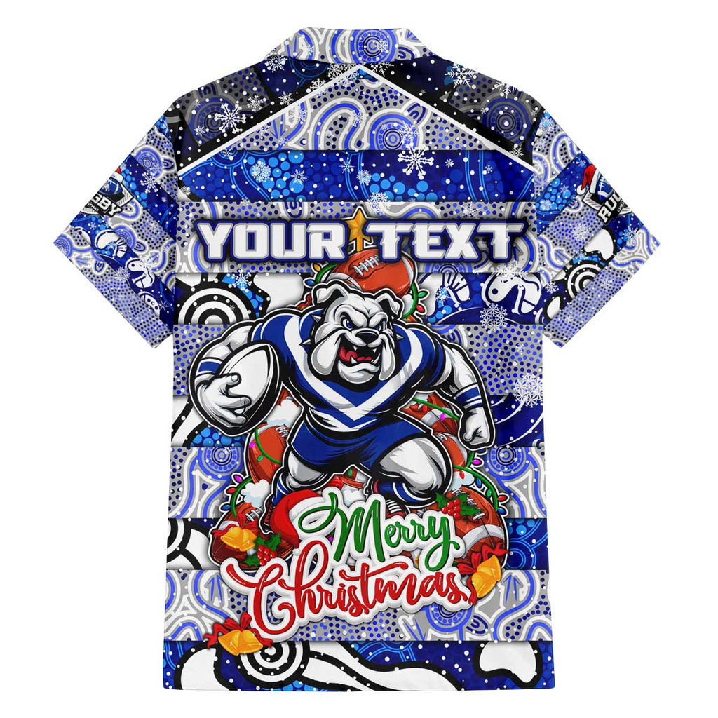 Custom Bulldogs Rugby Merry Christmas Family Matching Off The Shoulder Long Sleeve Dress and Hawaiian Shirt Indigenous Australian Art