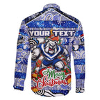 Custom Bulldogs Rugby Merry Christmas Family Matching Off The Shoulder Long Sleeve Dress and Hawaiian Shirt Indigenous Australian Art