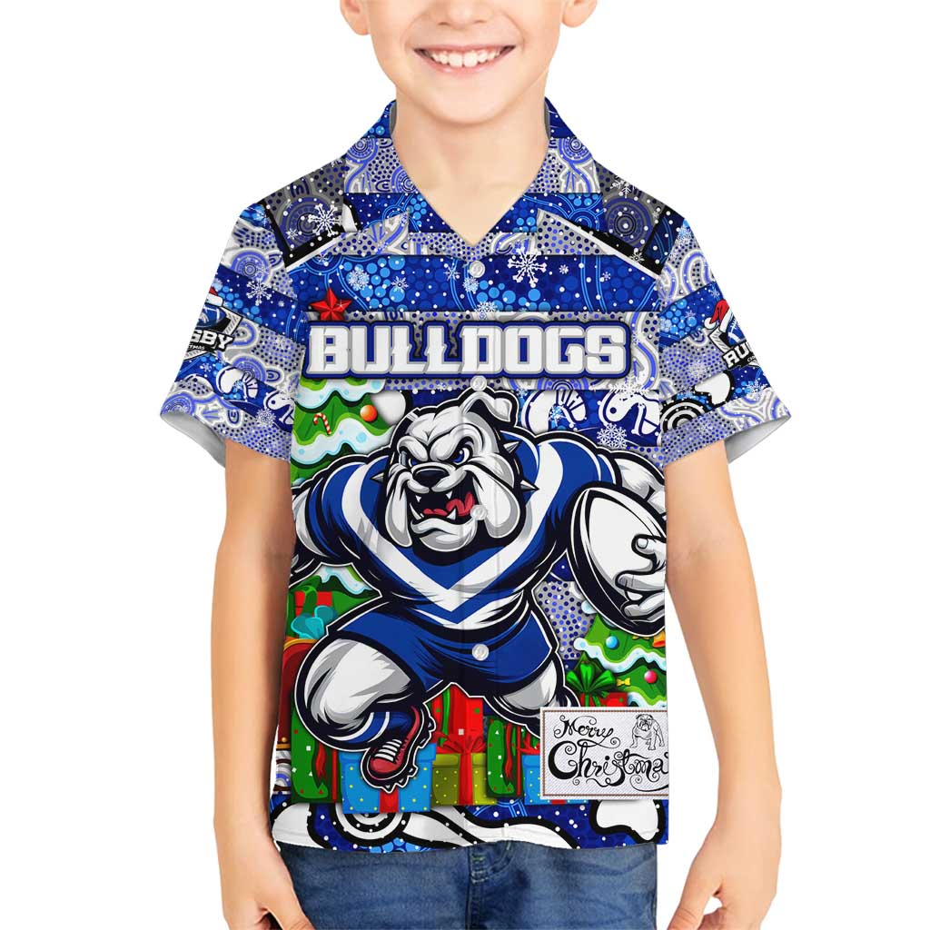Custom Bulldogs Rugby Merry Christmas Family Matching Off Shoulder Maxi Dress and Hawaiian Shirt Indigenous Australian Art