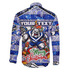 Custom Bulldogs Rugby Merry Christmas Family Matching Off Shoulder Short Dress and Hawaiian Shirt Indigenous Australian Art