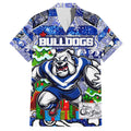 Custom Bulldogs Rugby Merry Christmas Family Matching Puletasi and Hawaiian Shirt Indigenous Australian Art