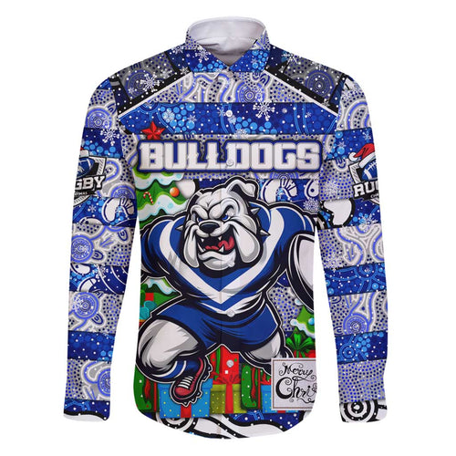 Custom Bulldogs Rugby Merry Christmas Family Matching Puletasi and Hawaiian Shirt Indigenous Australian Art