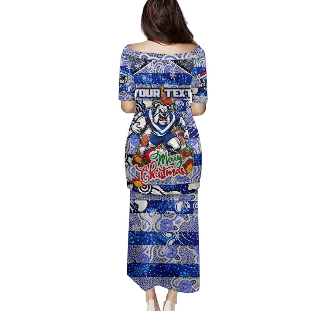 Custom Bulldogs Rugby Merry Christmas Family Matching Puletasi and Hawaiian Shirt Indigenous Australian Art