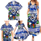 Custom Bulldogs Rugby Merry Christmas Family Matching Summer Maxi Dress and Hawaiian Shirt Indigenous Australian Art